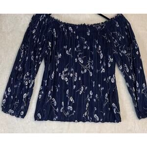 LC Lauren Conrad Off Shoulder Floral Blouse Size Large Blue Boho Peasant Top